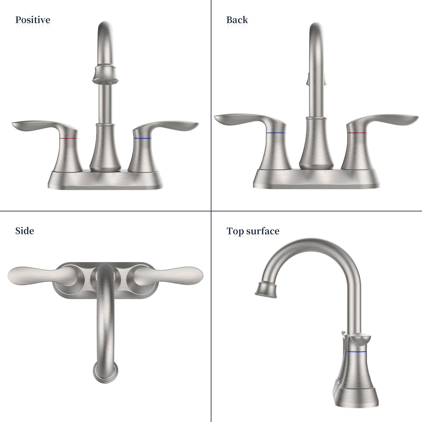 Brushed Nickel 4-Inch Centerset Bathroom Sink Faucet, Two-Handle Vanity Faucet with Pop-Up Drain & Supply Lines
