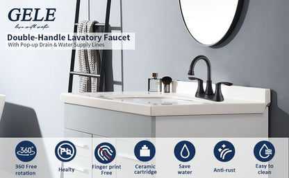 Oil-Rubbed Bronze 4-Inch Centerset Bathroom Sink Faucet, Two-Handle Vanity Faucet with Pop-Up Drain & Supply Lines