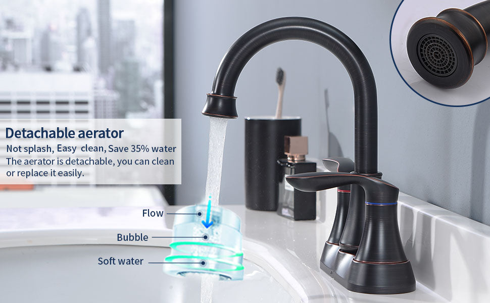 Oil-Rubbed Bronze 4-Inch Centerset Bathroom Sink Faucet, Two-Handle Vanity Faucet with Pop-Up Drain & Supply Lines