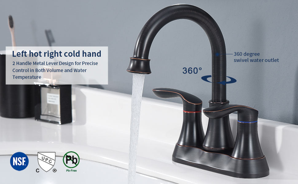 Oil-Rubbed Bronze 4-Inch Centerset Bathroom Sink Faucet, Two-Handle Vanity Faucet with Pop-Up Drain & Supply Lines