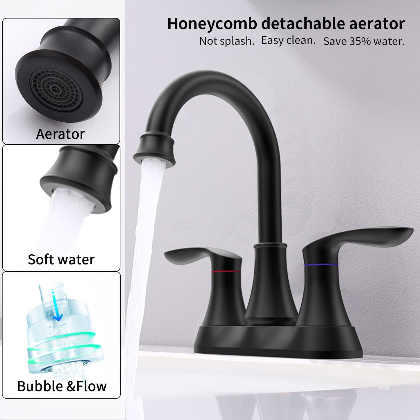 Matte Black 4-Inch Centerset Bathroom Sink Faucet, Two-Handle Vanity Faucet with Pop-Up Drain & Supply Lines