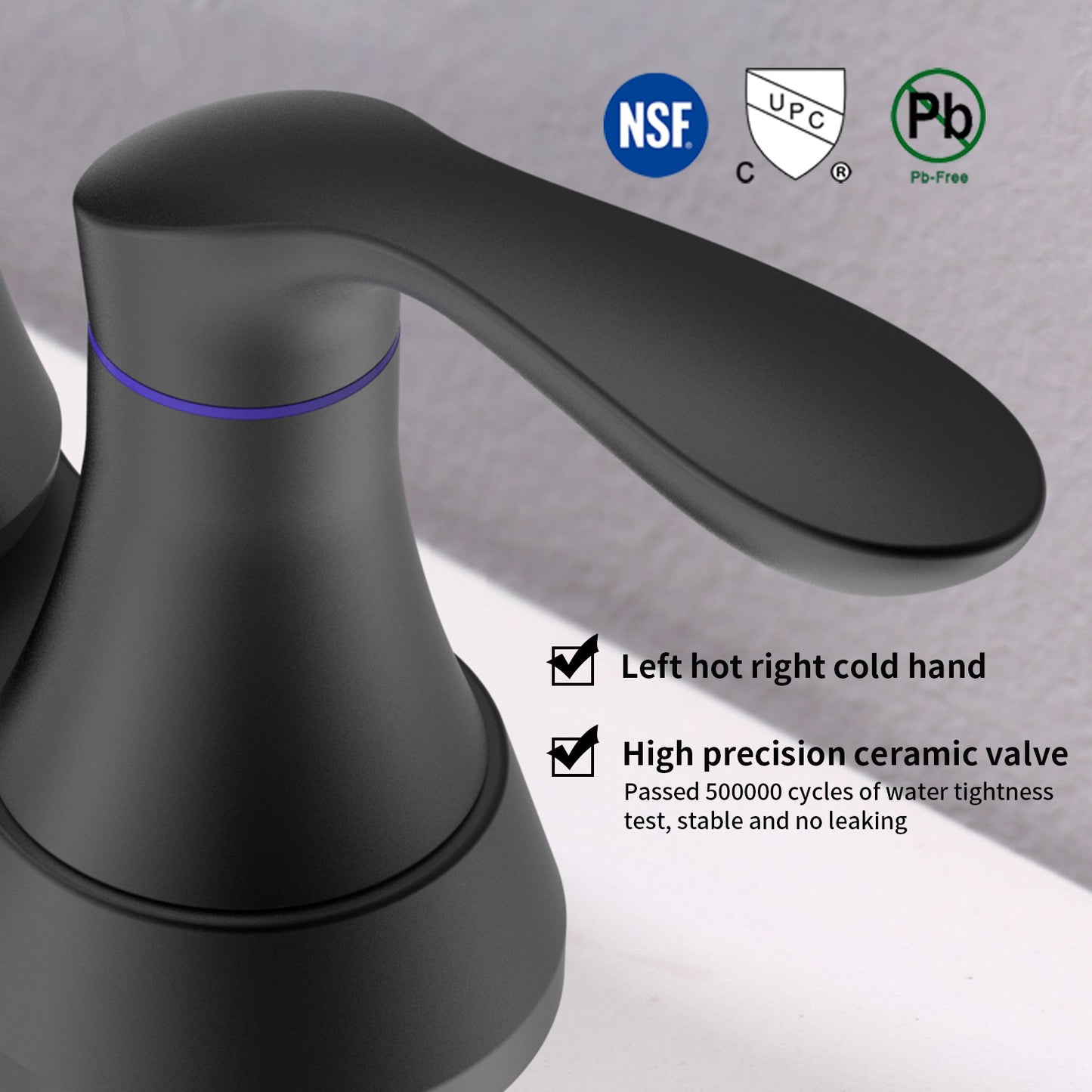 Matte Black 4-Inch Centerset Bathroom Sink Faucet, Two-Handle Vanity Faucet with Pop-Up Drain & Supply Lines
