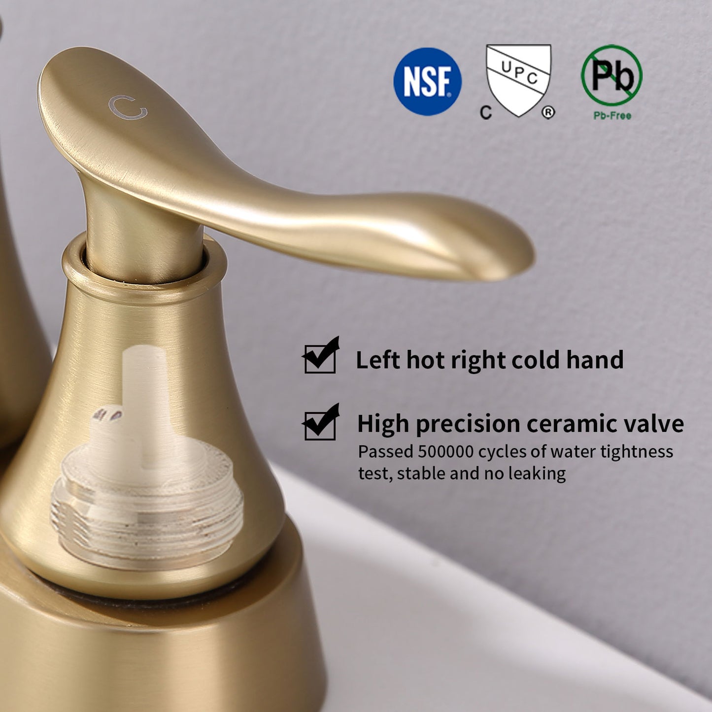 2-Handle 4-Inch Brushed Gold Bathroom Faucet, Bathroom Vanity Sink Faucets with Pop-up Drain and Supply Hoses