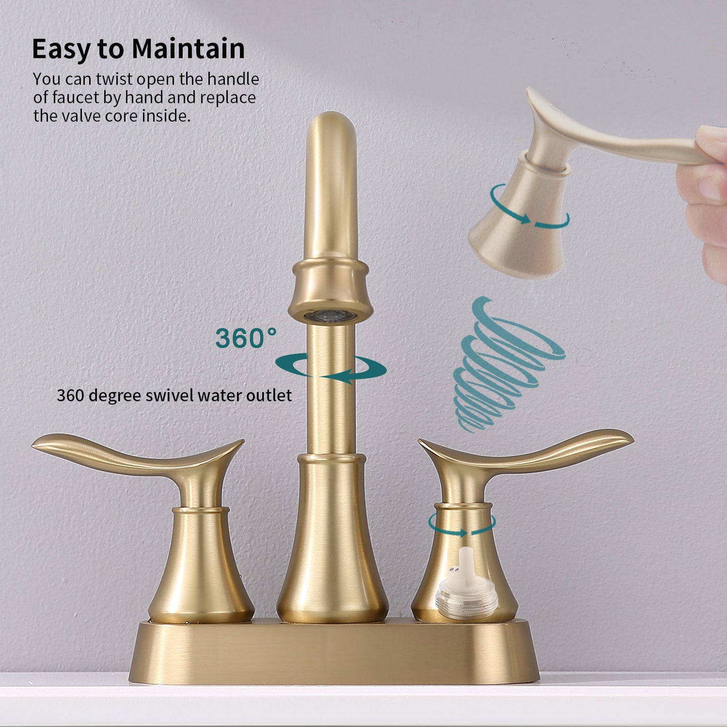 2-Handle 4-Inch Brushed Gold Bathroom Faucet, Bathroom Vanity Sink Faucets with Pop-up Drain and Supply Hoses
