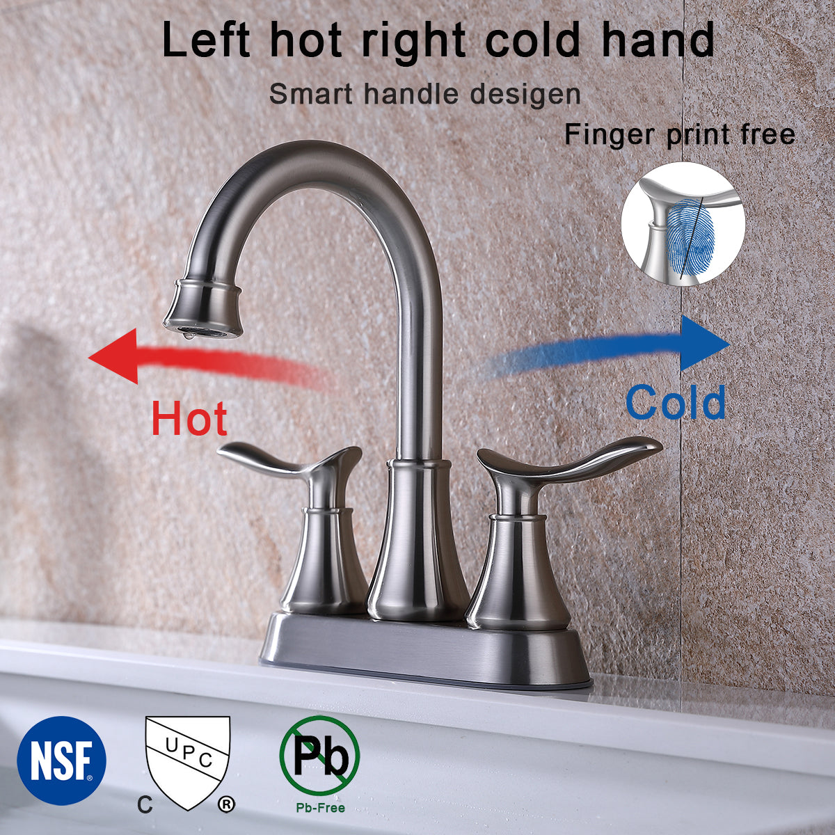 2-Handle 4-Inch Brushed Nickel Bathroom Faucet, Bathroom Vanity Sink Faucets with Pop-up Drain and Supply Hoses