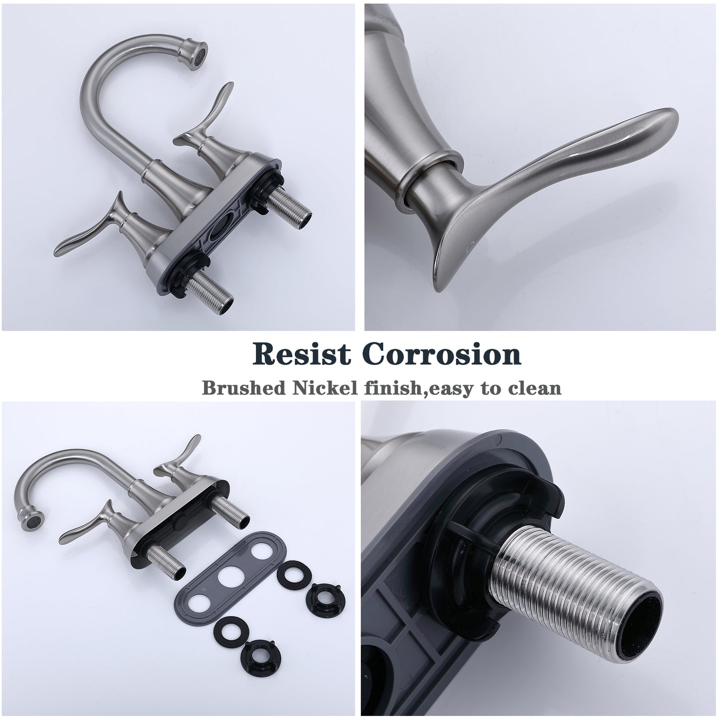 2-Handle 4-Inch Brushed Nickel Bathroom Faucet, Bathroom Vanity Sink Faucets with Pop-up Drain and Supply Hoses