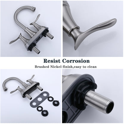 2-Handle 4-Inch Brushed Nickel Bathroom Faucet, Bathroom Vanity Sink Faucets with Pop-up Drain and Supply Hoses