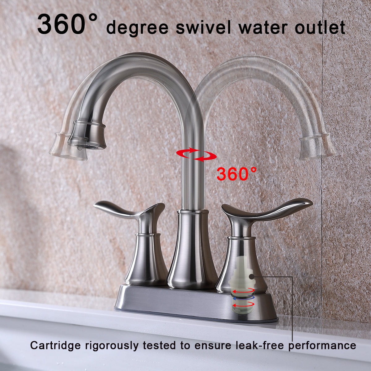 2-Handle 4-Inch Brushed Nickel Bathroom Faucet, Bathroom Vanity Sink Faucets with Pop-up Drain and Supply Hoses