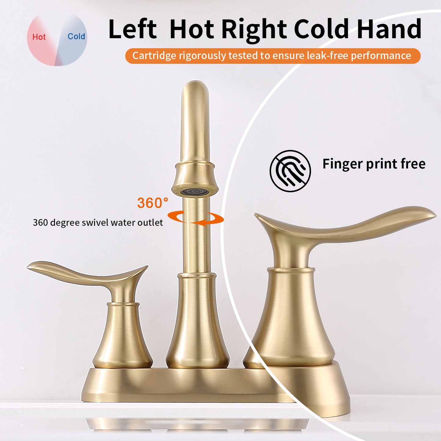 Brushed Gold 4-Inch Centerset Bathroom Sink Faucet, Two-Handle Vanity Faucet with Pop-Up Drain & Supply Lines