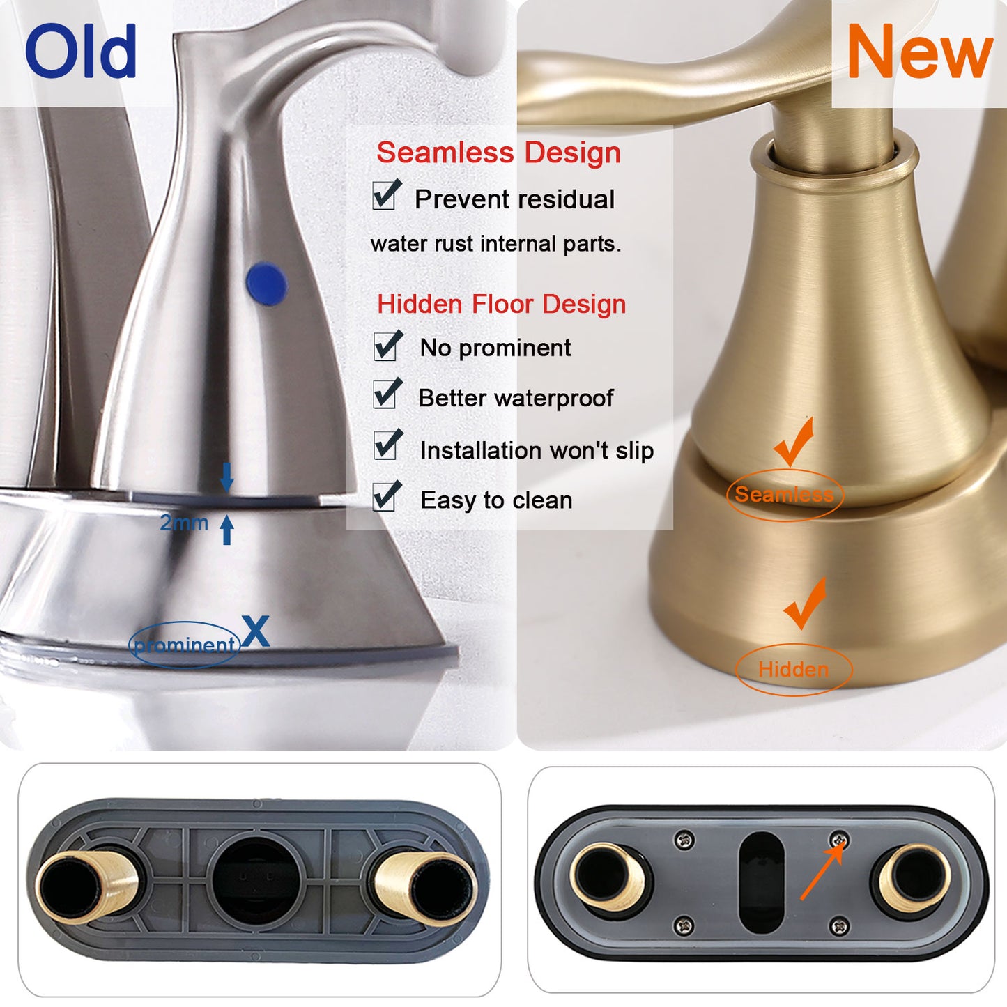 Brushed Gold 4-Inch Centerset Bathroom Sink Faucet, Two-Handle Vanity Faucet with Pop-Up Drain & Supply Lines