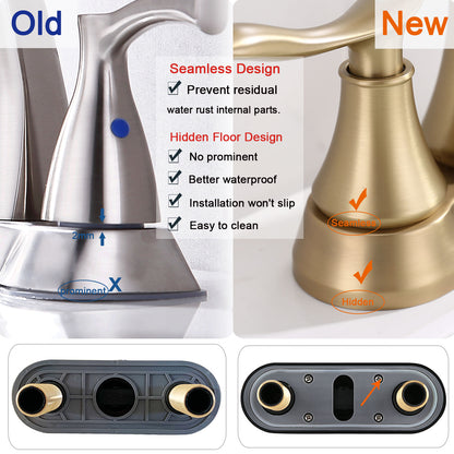 Brushed Gold 4-Inch Centerset Bathroom Sink Faucet, Two-Handle Vanity Faucet with Pop-Up Drain & Supply Lines