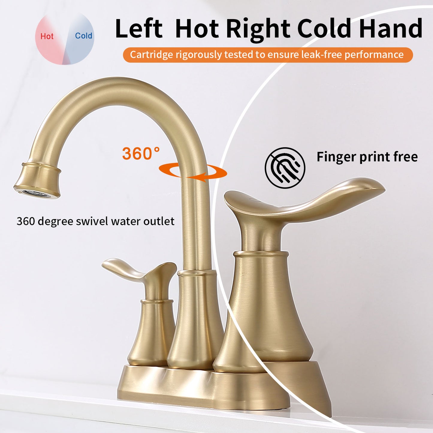 Brushed Gold 4-Inch Centerset Bathroom Sink Faucet, Two-Handle Vanity Faucet with Pop-Up Drain & Supply Lines