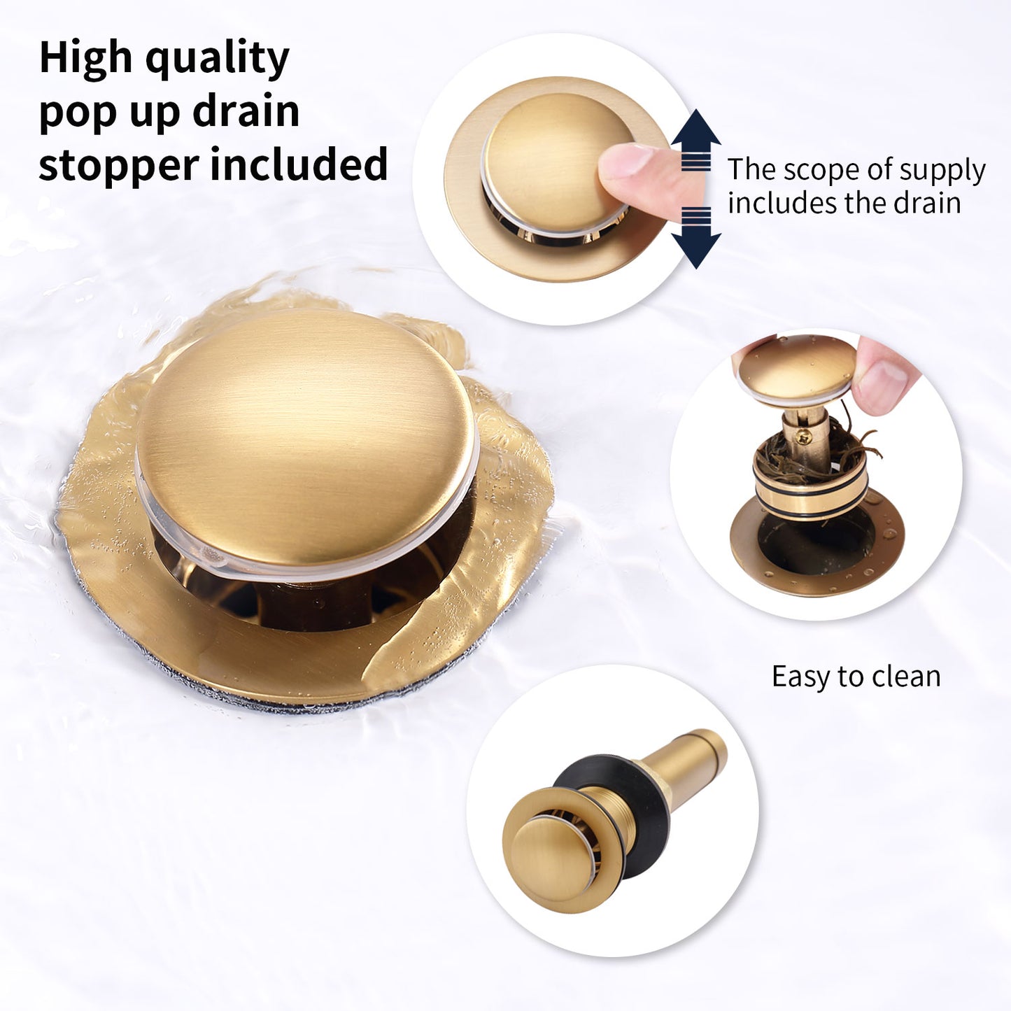 Brushed Gold 4-Inch Centerset Bathroom Sink Faucet, Two-Handle Vanity Faucet with Pop-Up Drain & Supply Lines