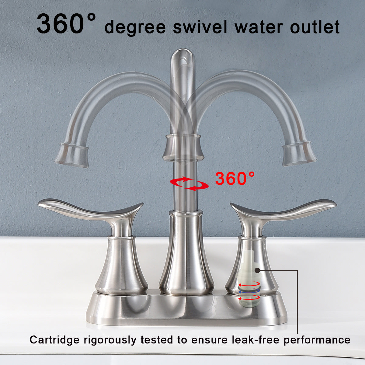 Brushed Nickel 4-Inch Centerset Bathroom Sink Faucet, Two-Handle Vanity Faucet with Pop-Up Drain & Supply Lines