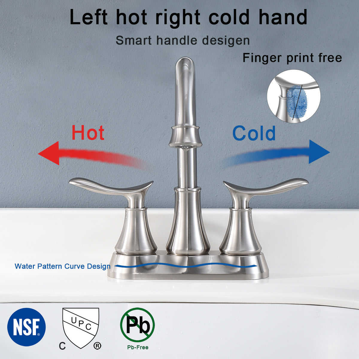 Brushed Nickel 4-Inch Centerset Bathroom Sink Faucet, Two-Handle Vanity Faucet with Pop-Up Drain & Supply Lines