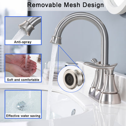 Brushed Nickel 4-Inch Centerset Bathroom Sink Faucet, Two-Handle Vanity Faucet with Pop-Up Drain & Supply Lines