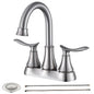 Brushed Nickel 4-Inch Centerset Bathroom Sink Faucet, Two-Handle Vanity Faucet with Pop-Up Drain & Supply Lines