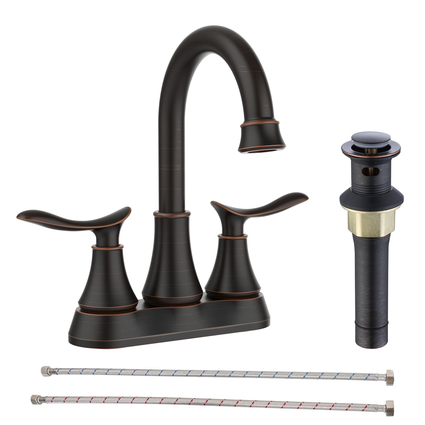 Oil-Rubbed Bronze 4-Inch Centerset Bathroom Sink Faucet, Two-Handle Vanity Faucet with Pop-Up Drain & Supply Lines