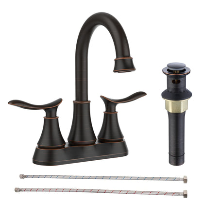 Oil-Rubbed Bronze 4-Inch Centerset Bathroom Sink Faucet, Two-Handle Vanity Faucet with Pop-Up Drain & Supply Lines