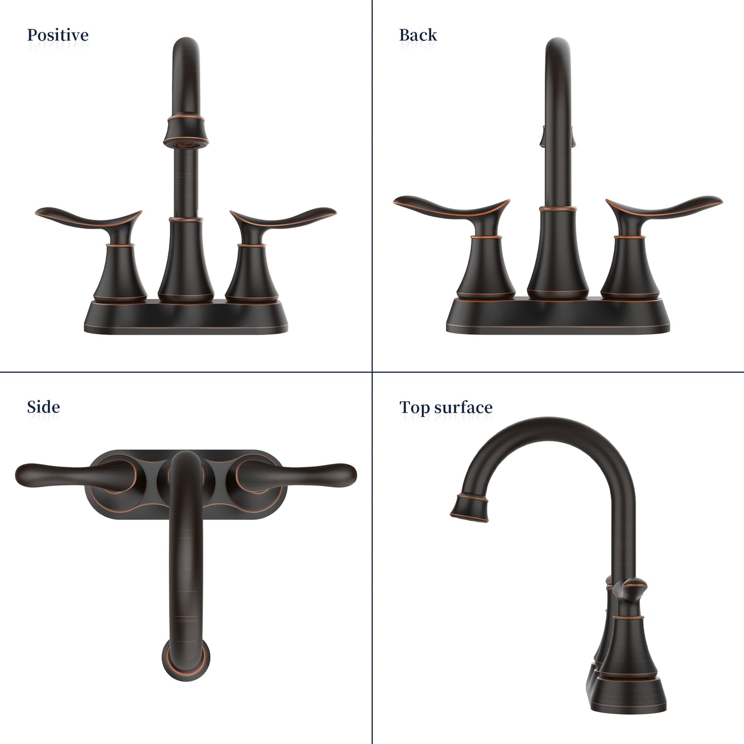 Oil-Rubbed Bronze 4-Inch Centerset Bathroom Sink Faucet, Two-Handle Vanity Faucet with Pop-Up Drain & Supply Lines