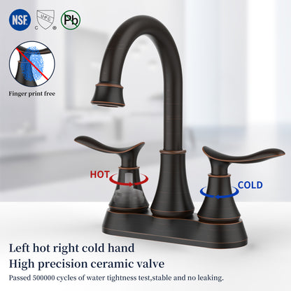 Oil-Rubbed Bronze 4-Inch Centerset Bathroom Sink Faucet, Two-Handle Vanity Faucet with Pop-Up Drain & Supply Lines