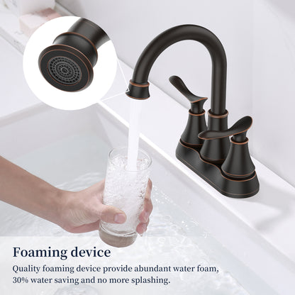 Oil-Rubbed Bronze 4-Inch Centerset Bathroom Sink Faucet, Two-Handle Vanity Faucet with Pop-Up Drain & Supply Lines