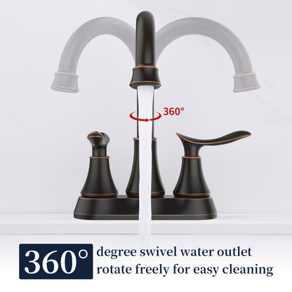 Oil-Rubbed Bronze 4-Inch Centerset Bathroom Sink Faucet, Two-Handle Vanity Faucet with Pop-Up Drain & Supply Lines