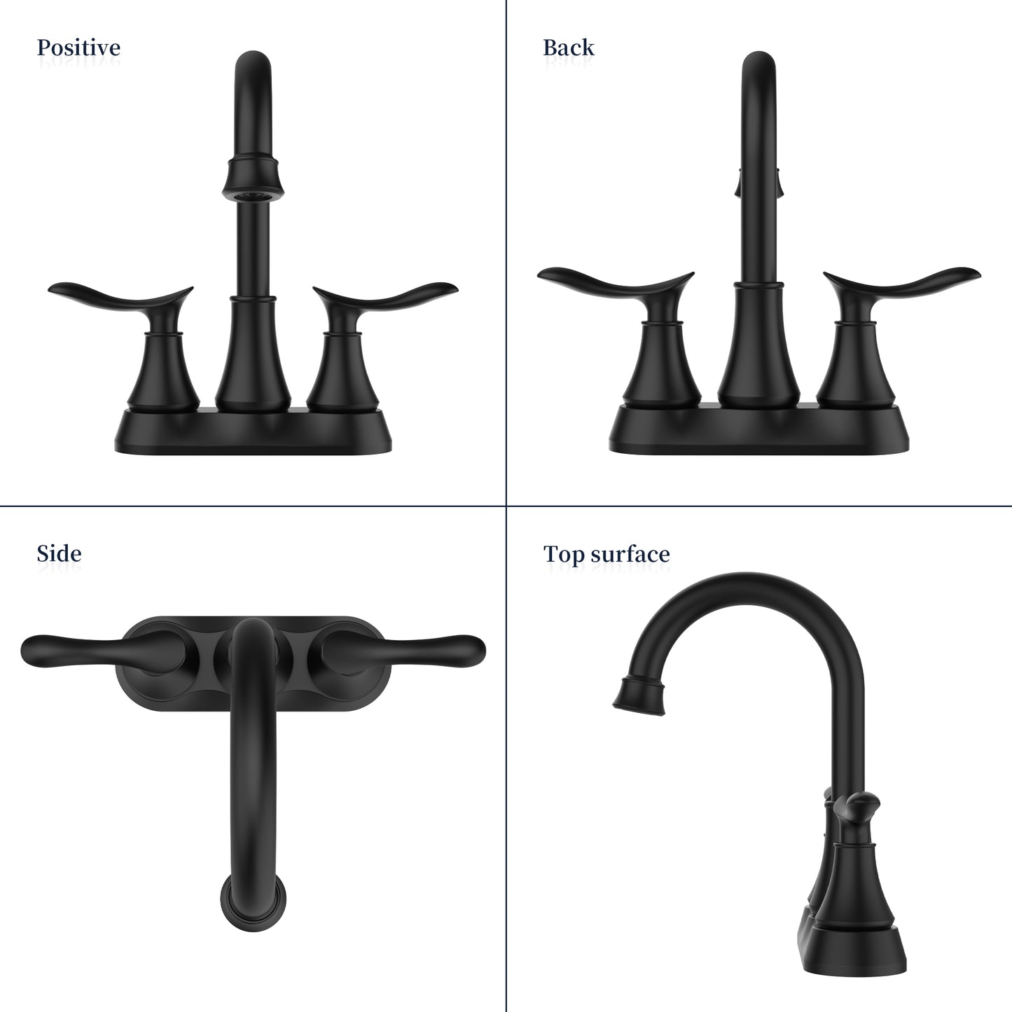 Matte Black 4-Inch Centerset Bathroom Sink Faucet, Two-Handle Vanity Faucet with Pop-Up Drain & Supply Lines