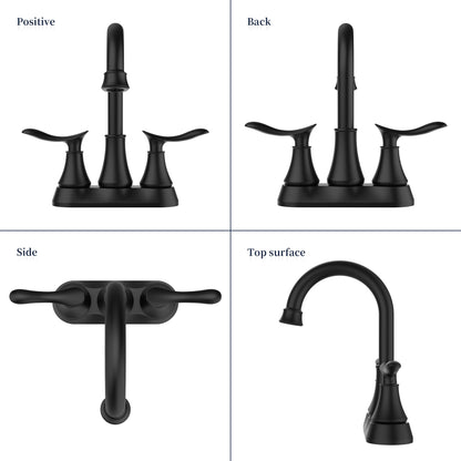 Matte Black 4-Inch Centerset Bathroom Sink Faucet, Two-Handle Vanity Faucet with Pop-Up Drain & Supply Lines