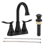 Matte Black 4-Inch Centerset Bathroom Sink Faucet, Two-Handle Vanity Faucet with Pop-Up Drain & Supply Lines
