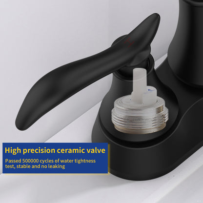 Matte Black 4-Inch Centerset Bathroom Sink Faucet, Two-Handle Vanity Faucet with 360° Swivel High Arc Spout, Pop-Up Drain & Supply Lines