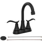 Matte Black 4-Inch Centerset Bathroom Sink Faucet, Two-Handle Vanity Faucet with 360° Swivel High Arc Spout, Pop-Up Drain & Supply Lines