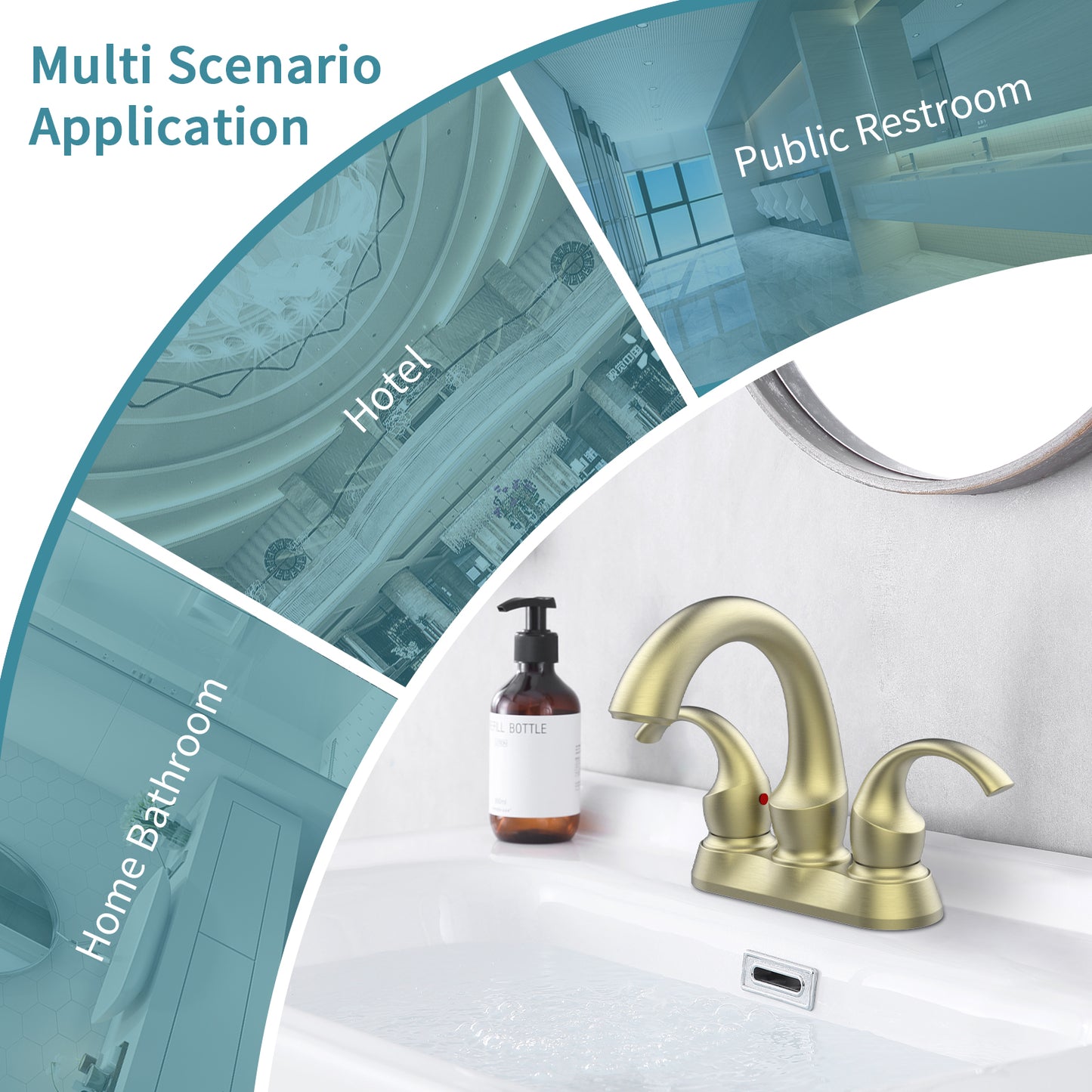 Brushed Gold Swan Neck Style 4-Inch Centerset Bathroom Sink Faucet, Two-Handle Vanity Faucet with Pop-Up Drain & Supply Lines