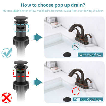 Oil-Rubbed Bronze Swan Neck Style 4-Inch Centerset Bathroom Sink Faucet, Two-Handle Vanity Faucet with Pop-Up Drain & Supply Lines