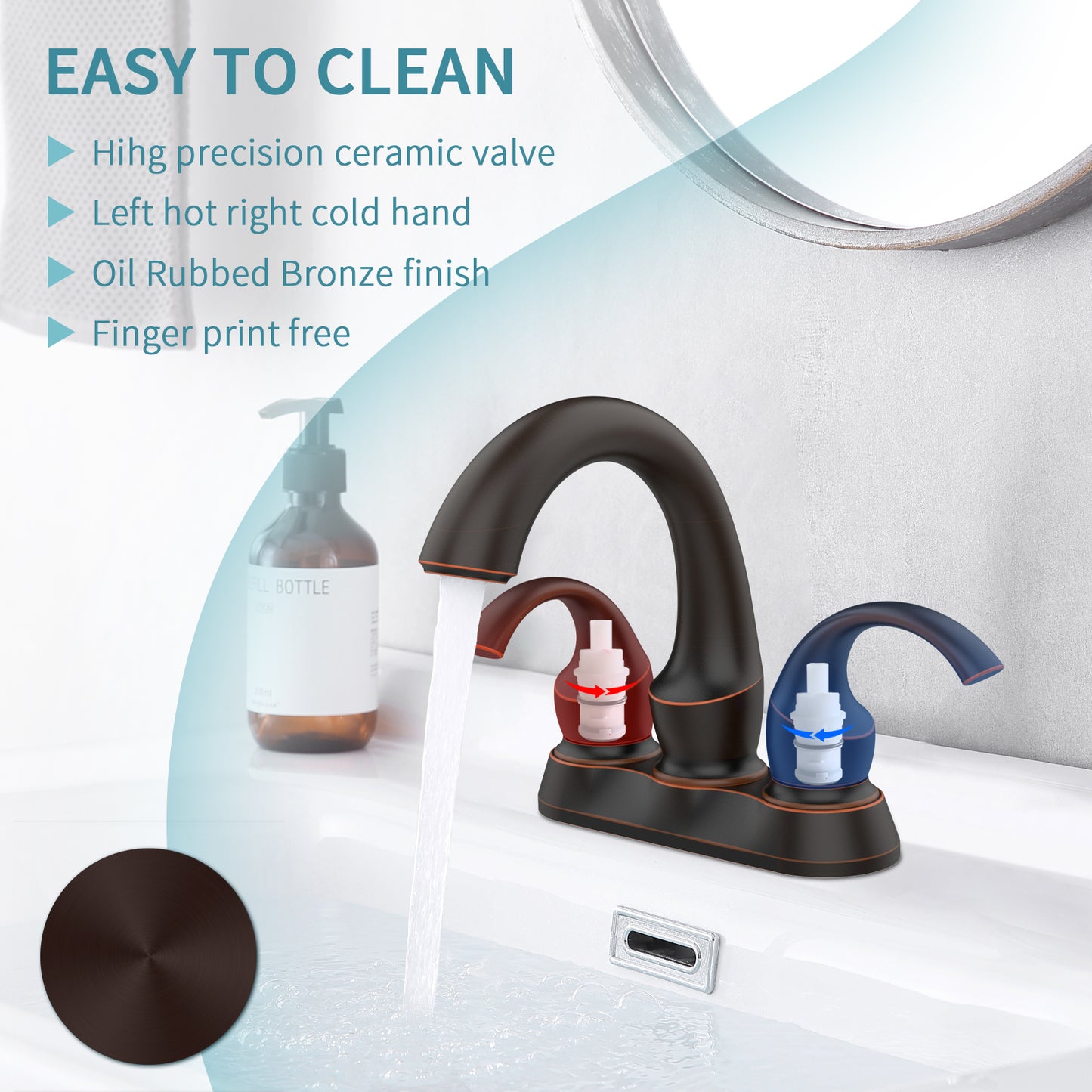 Oil-Rubbed Bronze Swan Neck Style 4-Inch Centerset Bathroom Sink Faucet, Two-Handle Vanity Faucet with Pop-Up Drain & Supply Lines