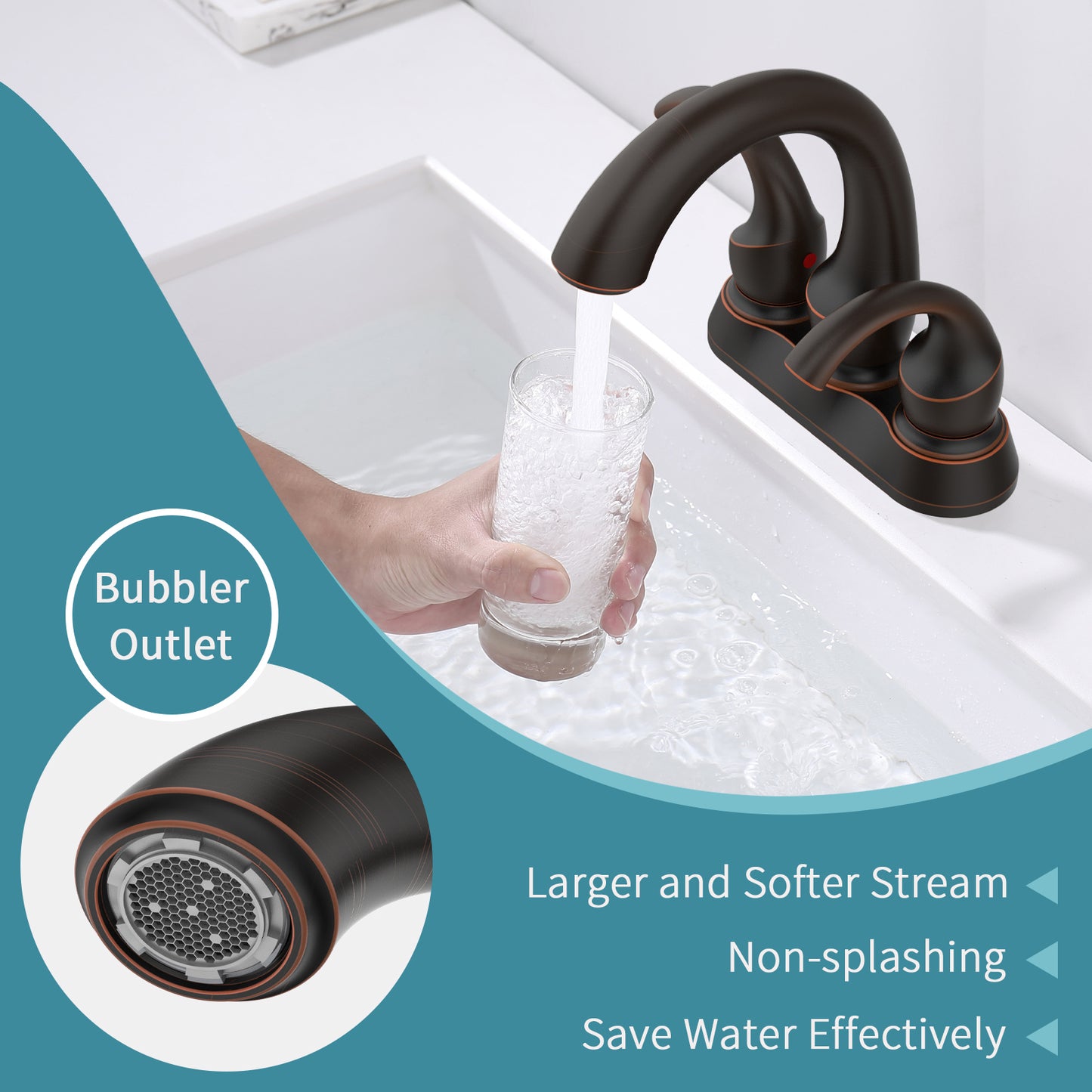 Oil-Rubbed Bronze Swan Neck Style 4-Inch Centerset Bathroom Sink Faucet, Two-Handle Vanity Faucet with Pop-Up Drain & Supply Lines