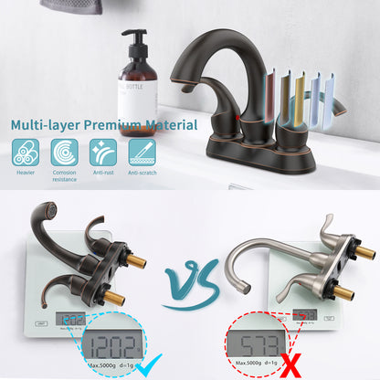 Oil-Rubbed Bronze Swan Neck Style 4-Inch Centerset Bathroom Sink Faucet, Two-Handle Vanity Faucet with Pop-Up Drain & Supply Lines