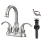 Brushed Nickel Crescent Moon Style 4-Inch Centerset Bathroom Sink Faucet, Two-Handle Vanity Faucet with 360° Swivel Spout, Pop-Up Drain & Supply Lines