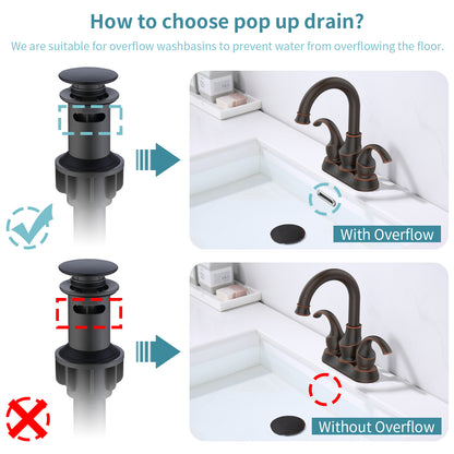Oil-Rubbed Bronze Crescent Moon Style 4-Inch Centerset Bathroom Sink Faucet, Two-Handle Vanity Faucet with 360° Swivel Spout, Pop-Up Drain & Supply Lines