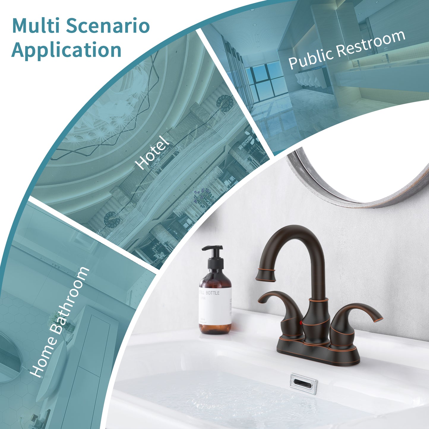 Oil-Rubbed Bronze Crescent Moon Style 4-Inch Centerset Bathroom Sink Faucet, Two-Handle Vanity Faucet with 360° Swivel Spout, Pop-Up Drain & Supply Lines