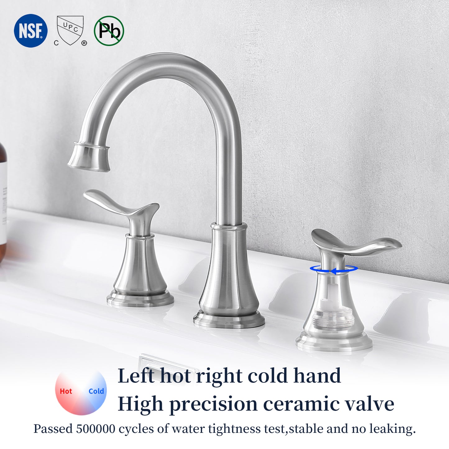 2-Handle 8-Inch Widespread Bathroom Sink Faucet, Brushed Nickel 3-Hole Vanity Faucet with 360° Swivel Spout, Pop-Up Drain & Supply Lines Included