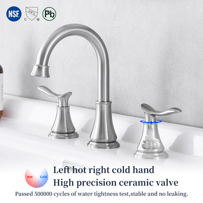 2-Handle 8-Inch Widespread Bathroom Sink Faucet, Brushed Nickel 3-Hole Vanity Faucet with 360° Swivel Spout, Pop-Up Drain & Supply Lines Included