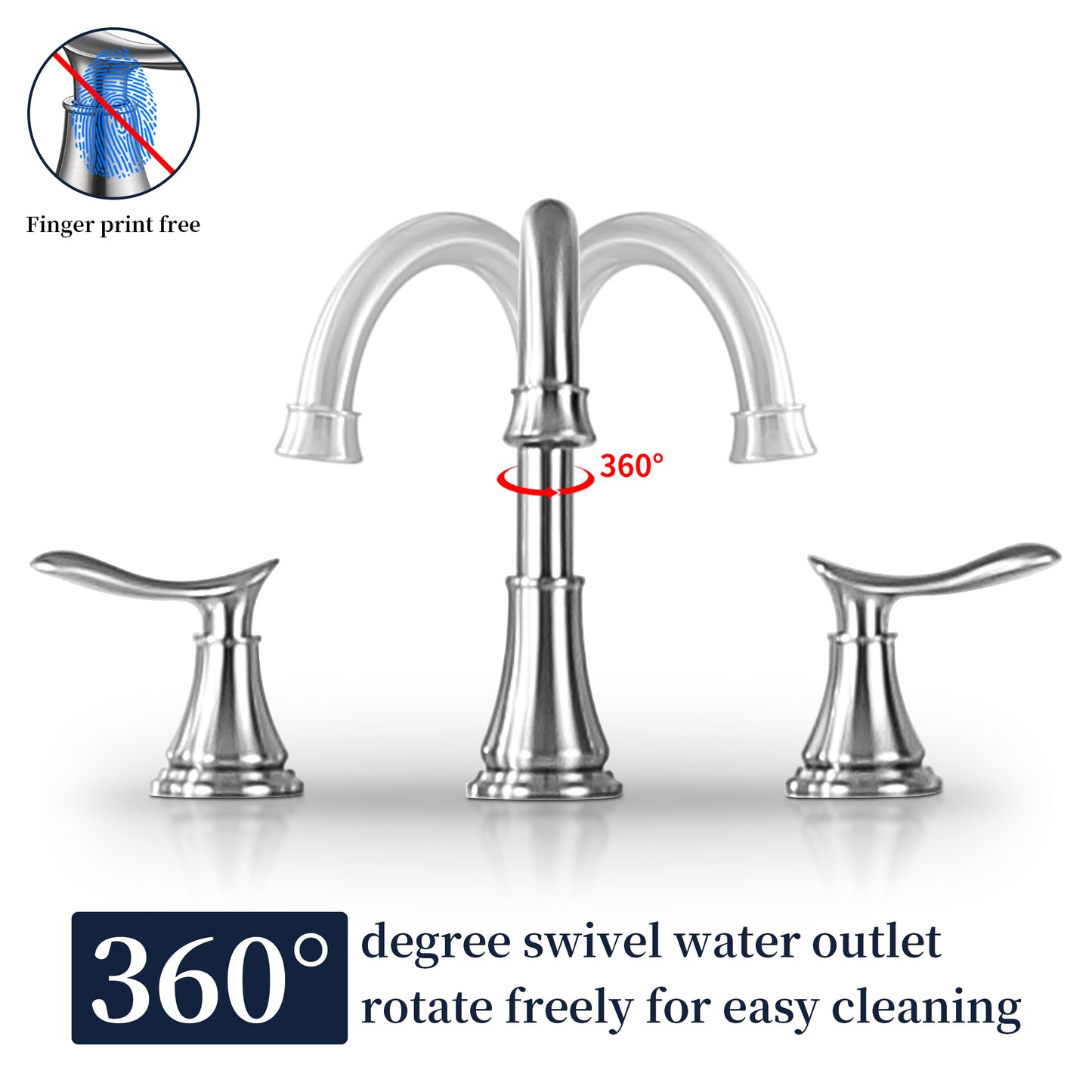 2-Handle 8-Inch Widespread Bathroom Sink Faucet, Brushed Nickel 3-Hole Vanity Faucet with 360° Swivel Spout, Pop-Up Drain & Supply Lines Included