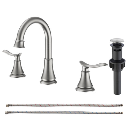 2-Handle 8-Inch Widespread Bathroom Sink Faucet, Brushed Nickel 3-Hole Vanity Faucet with 360° Swivel Spout, Pop-Up Drain & Supply Lines Included