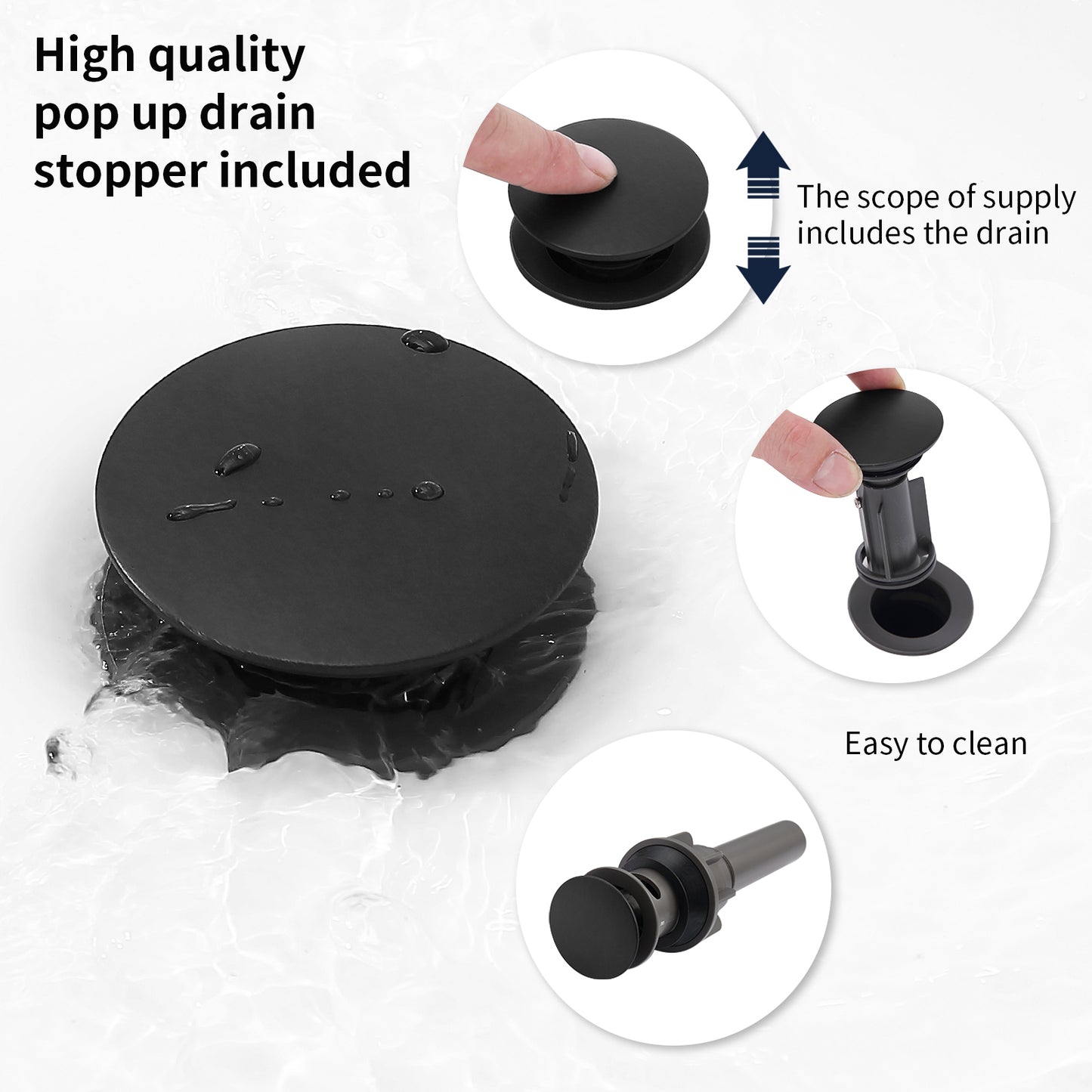 2-Handle 8-Inch Widespread Bathroom Sink Faucet, Matte Black 3-Hole Vanity Faucet with 360° Swivel Spout, Pop-Up Drain & Supply Lines Included