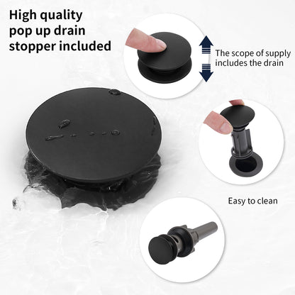2-Handle 8-Inch Widespread Bathroom Sink Faucet, Matte Black 3-Hole Vanity Faucet with 360° Swivel Spout, Pop-Up Drain & Supply Lines Included