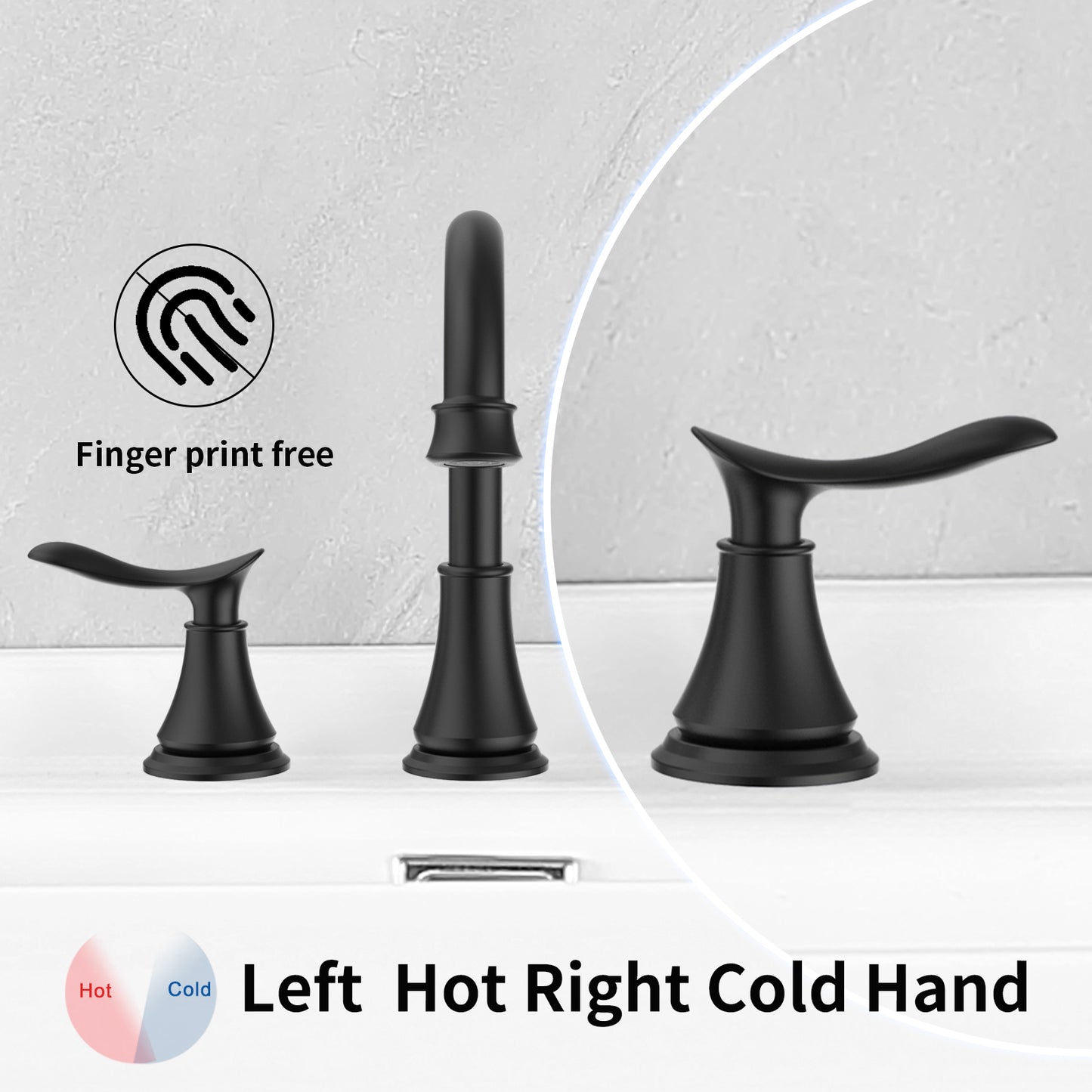 2-Handle 8-Inch Widespread Bathroom Sink Faucet, Matte Black 3-Hole Vanity Faucet with 360° Swivel Spout, Pop-Up Drain & Supply Lines Included