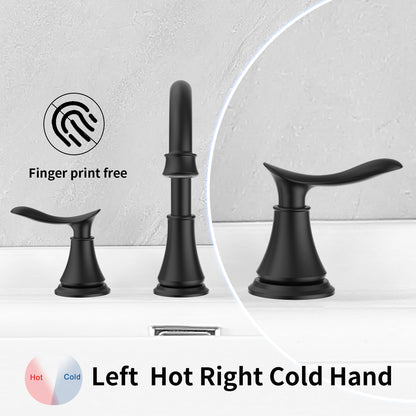 2-Handle 8-Inch Widespread Bathroom Sink Faucet, Matte Black 3-Hole Vanity Faucet with 360° Swivel Spout, Pop-Up Drain & Supply Lines Included