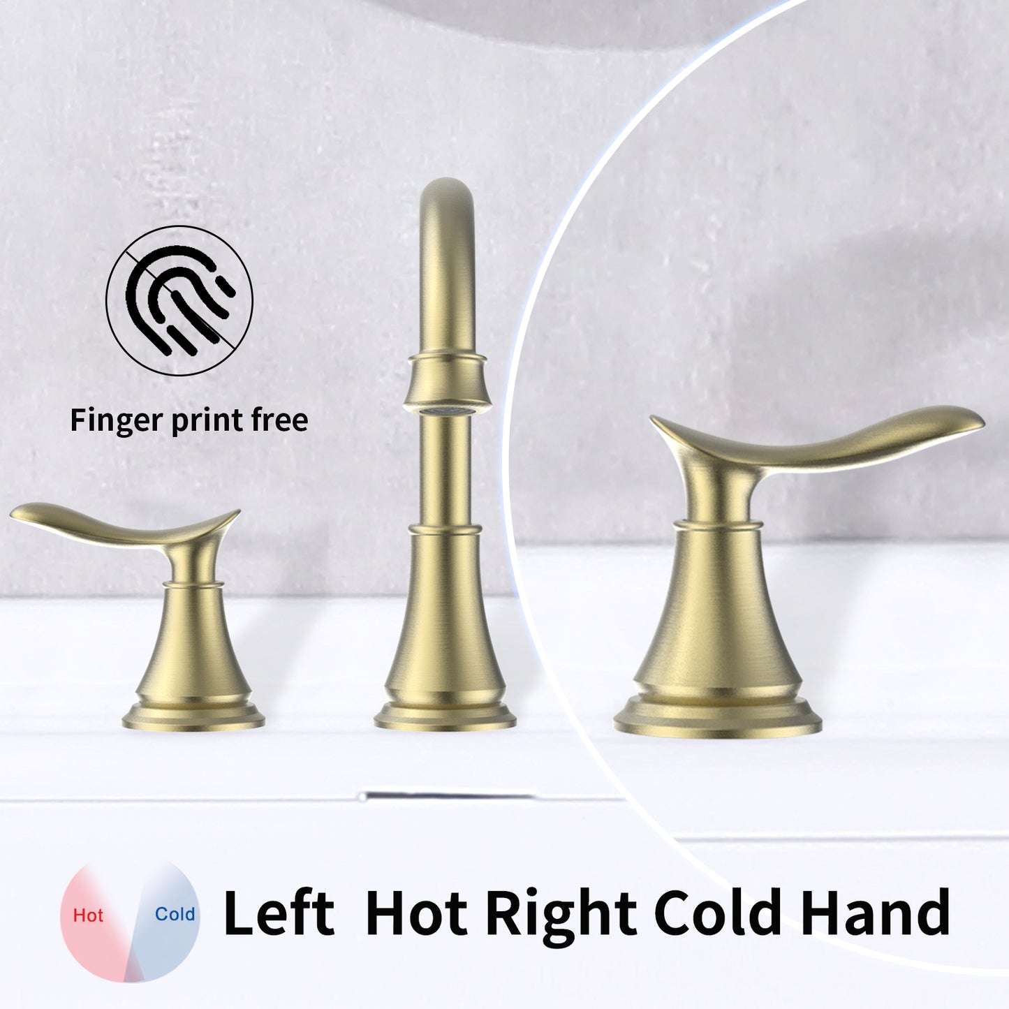 2-Handle 8-Inch Widespread Bathroom Sink Faucet, Brushed Gold 3-Hole Vanity Faucet with 360° Swivel Spout, Pop-Up Drain & Supply Lines Included