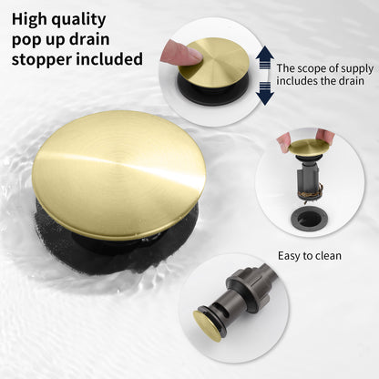 2-Handle 8-Inch Widespread Bathroom Sink Faucet, Brushed Gold 3-Hole Vanity Faucet with 360° Swivel Spout, Pop-Up Drain & Supply Lines Included